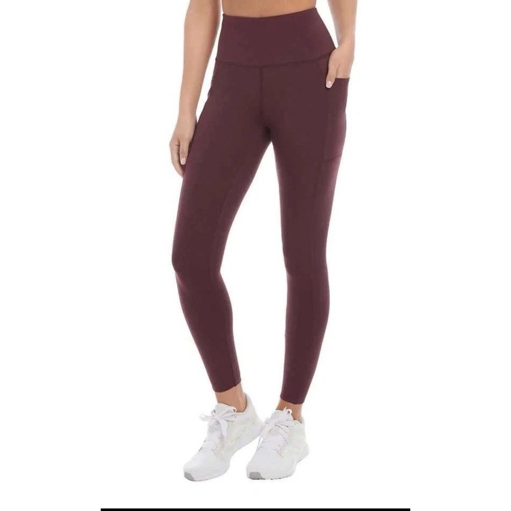NEW Danskin‎ Satin Stitch Women's XL 7/8 Legging Red Wine Burgundy Side Pocket